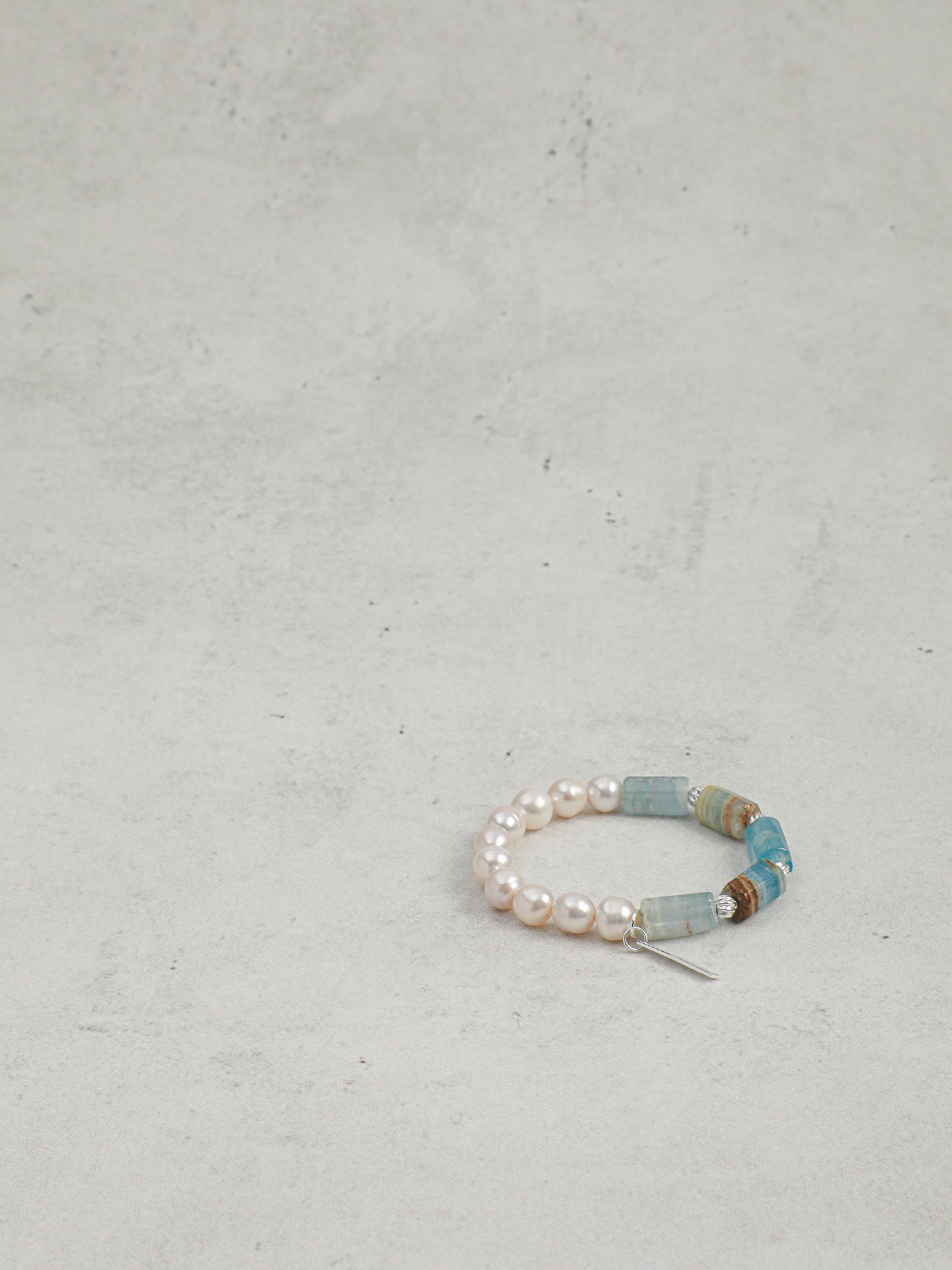 Banded Blue Calcite & Baroque Freshwater Pearl Stretch Bracelet with S925 Sterling Silver Spacers
