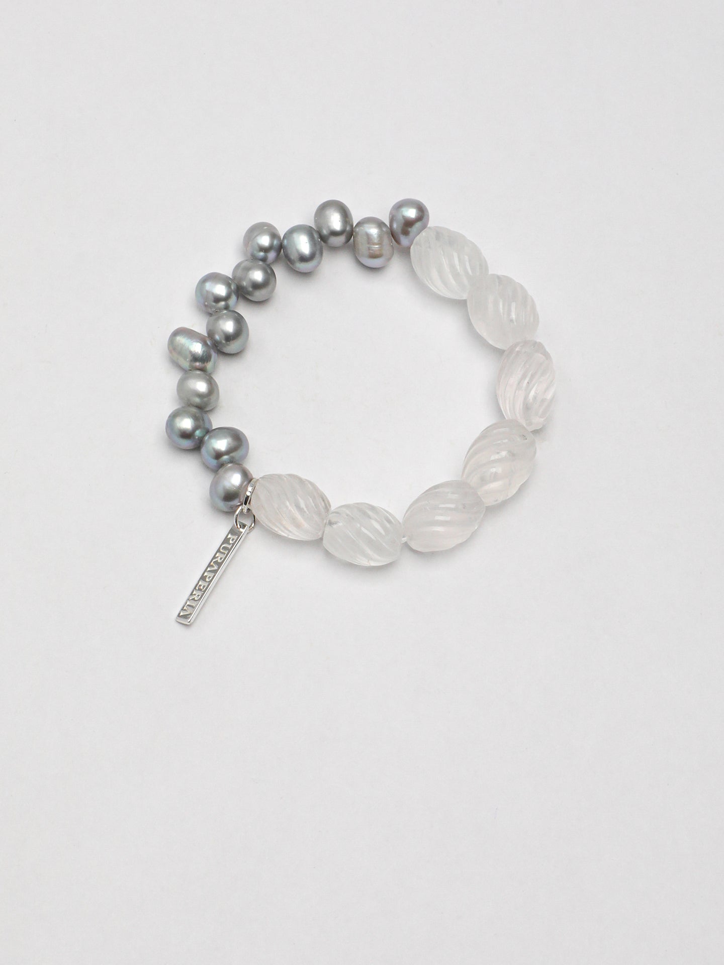 "Luna" Grey Pearl & Carved Quartz Bracelet