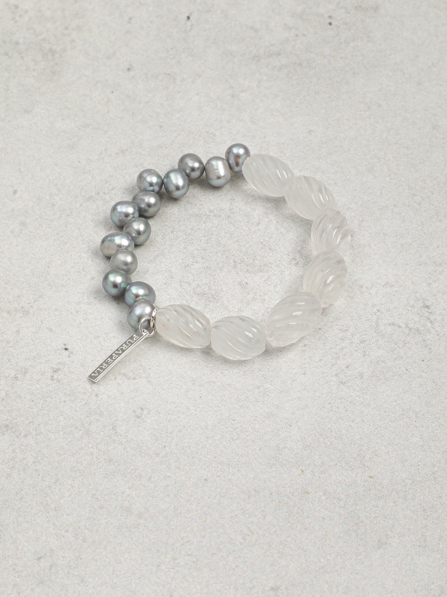 "Luna" Grey Pearl & Carved Quartz Bracelet