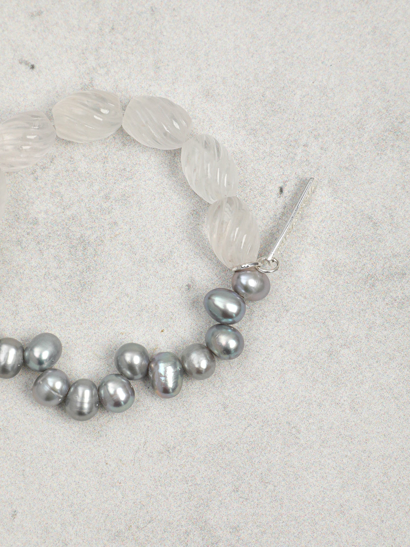 "Luna" Grey Pearl & Carved Quartz Bracelet