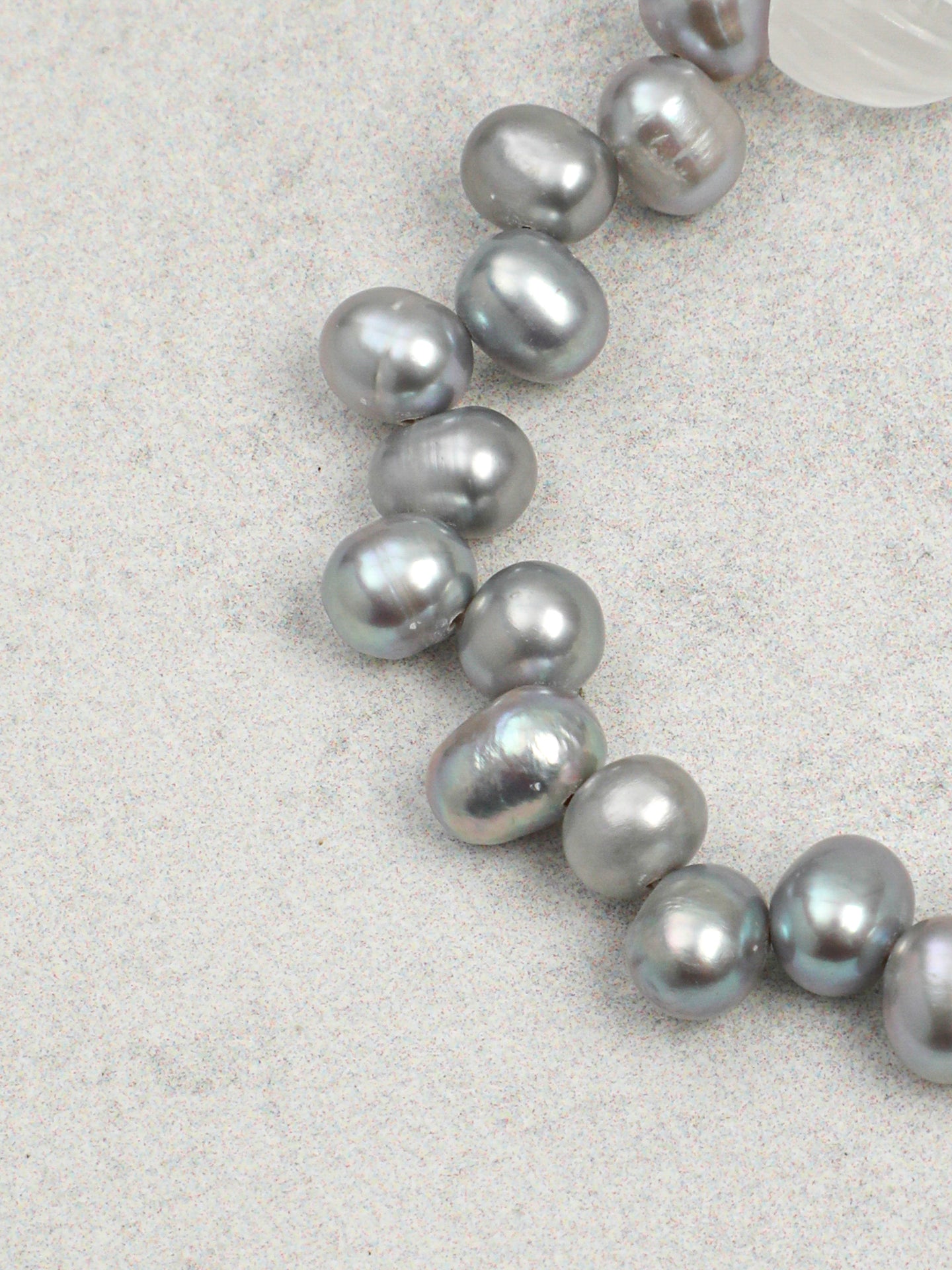 "Luna" Grey Pearl & Carved Quartz Bracelet