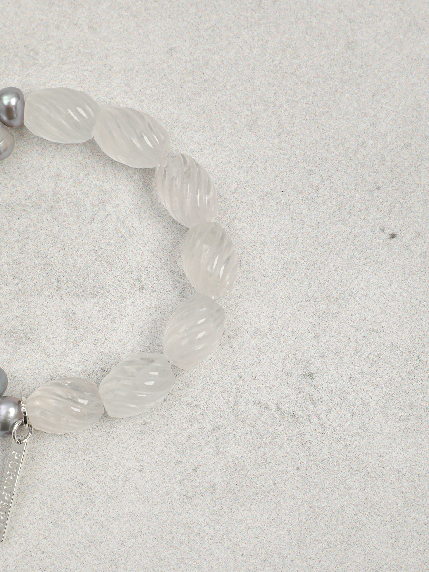 "Luna" Grey Pearl & Carved Quartz Bracelet