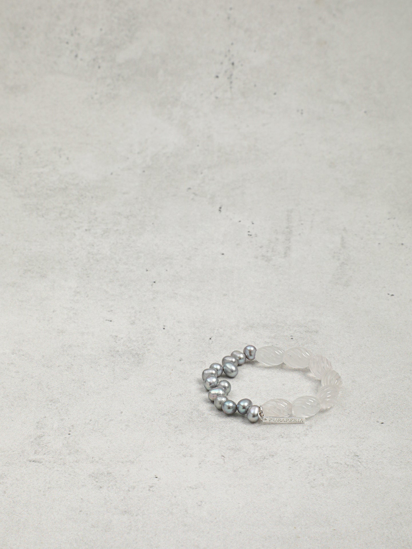 "Luna" Grey Pearl & Carved Quartz Bracelet