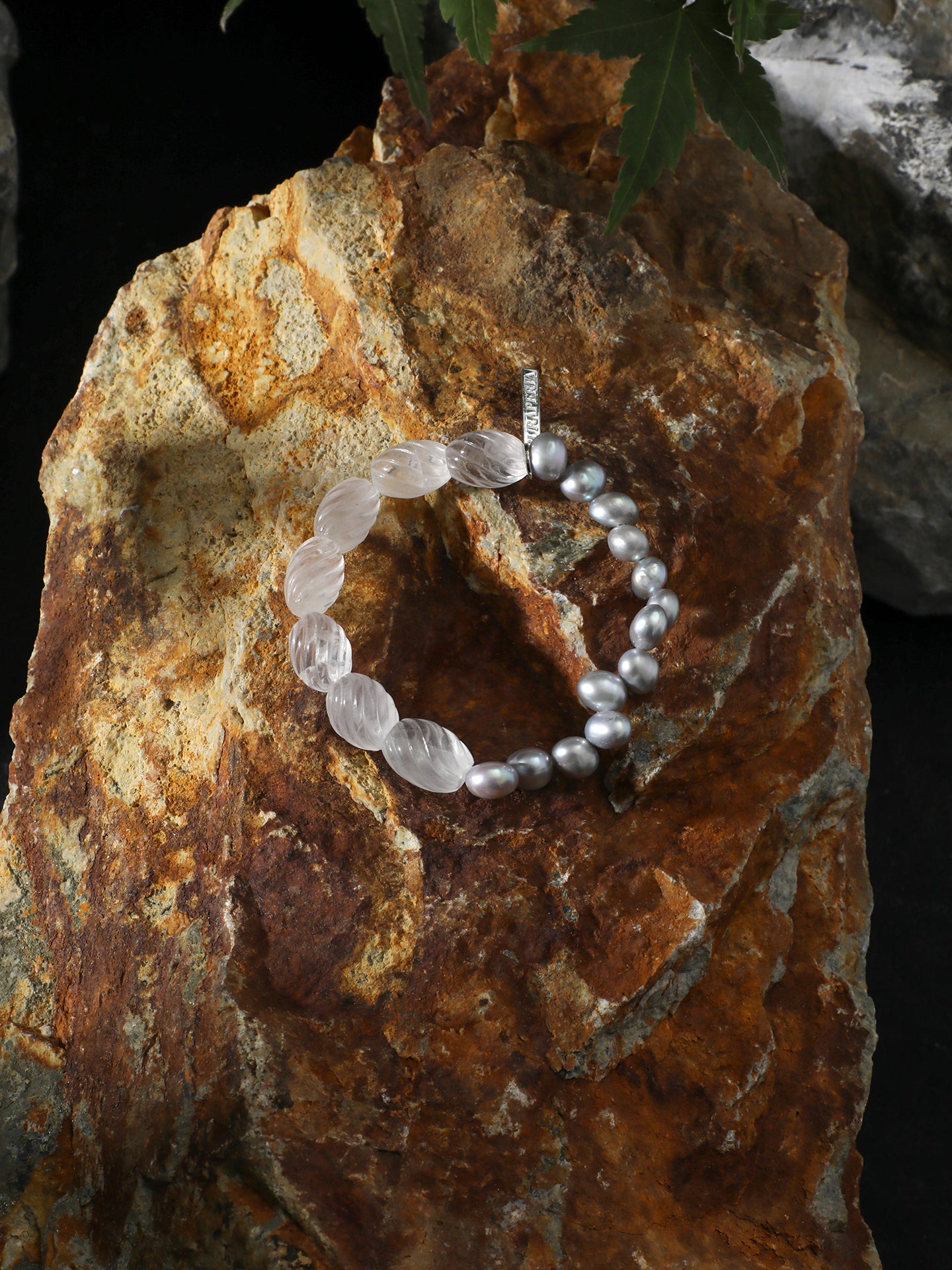 "Luna" Grey Pearl & Carved Quartz Bracelet