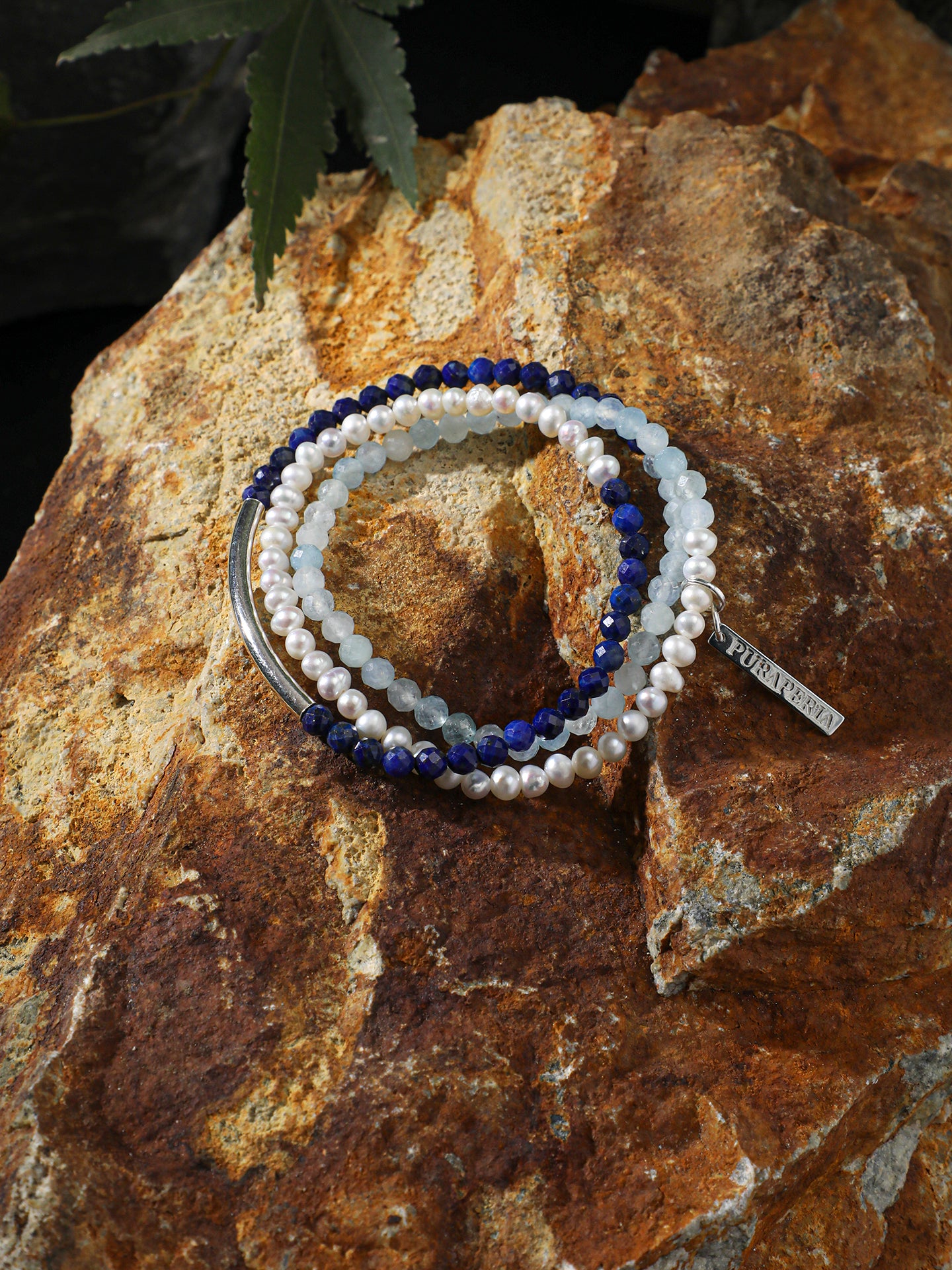 "Astra" Lapis & Aquamarine Triple Wrap Bracelet