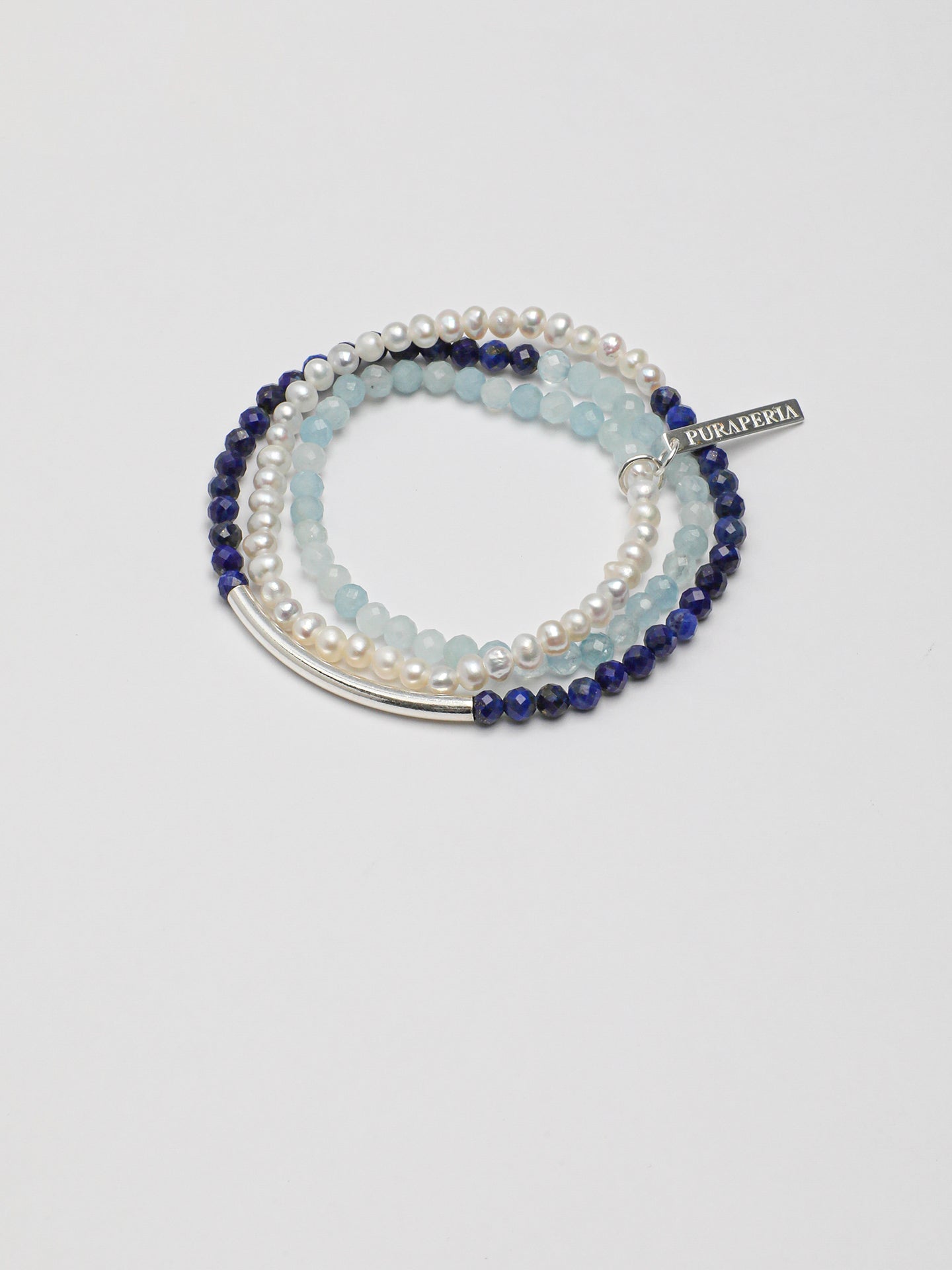 "Astra" Lapis & Aquamarine Triple Wrap Bracelet