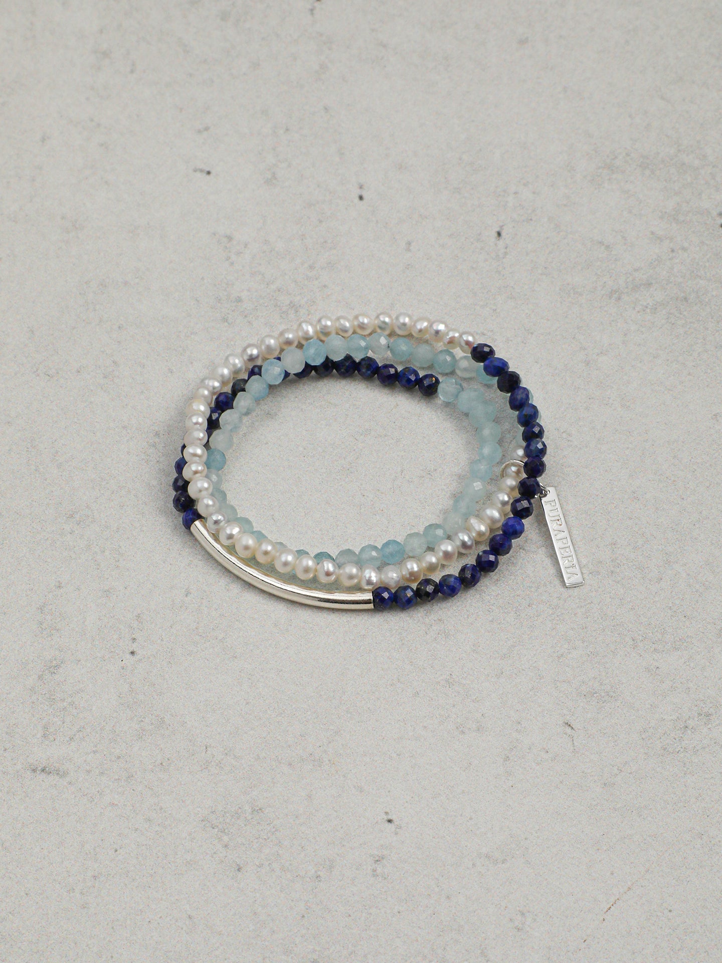 "Astra" Lapis & Aquamarine Triple Wrap Bracelet