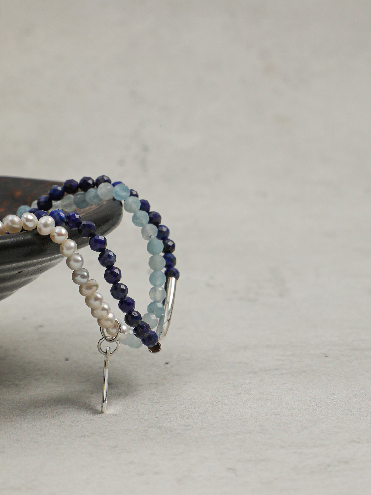 "Astra" Lapis & Aquamarine Triple Wrap Bracelet