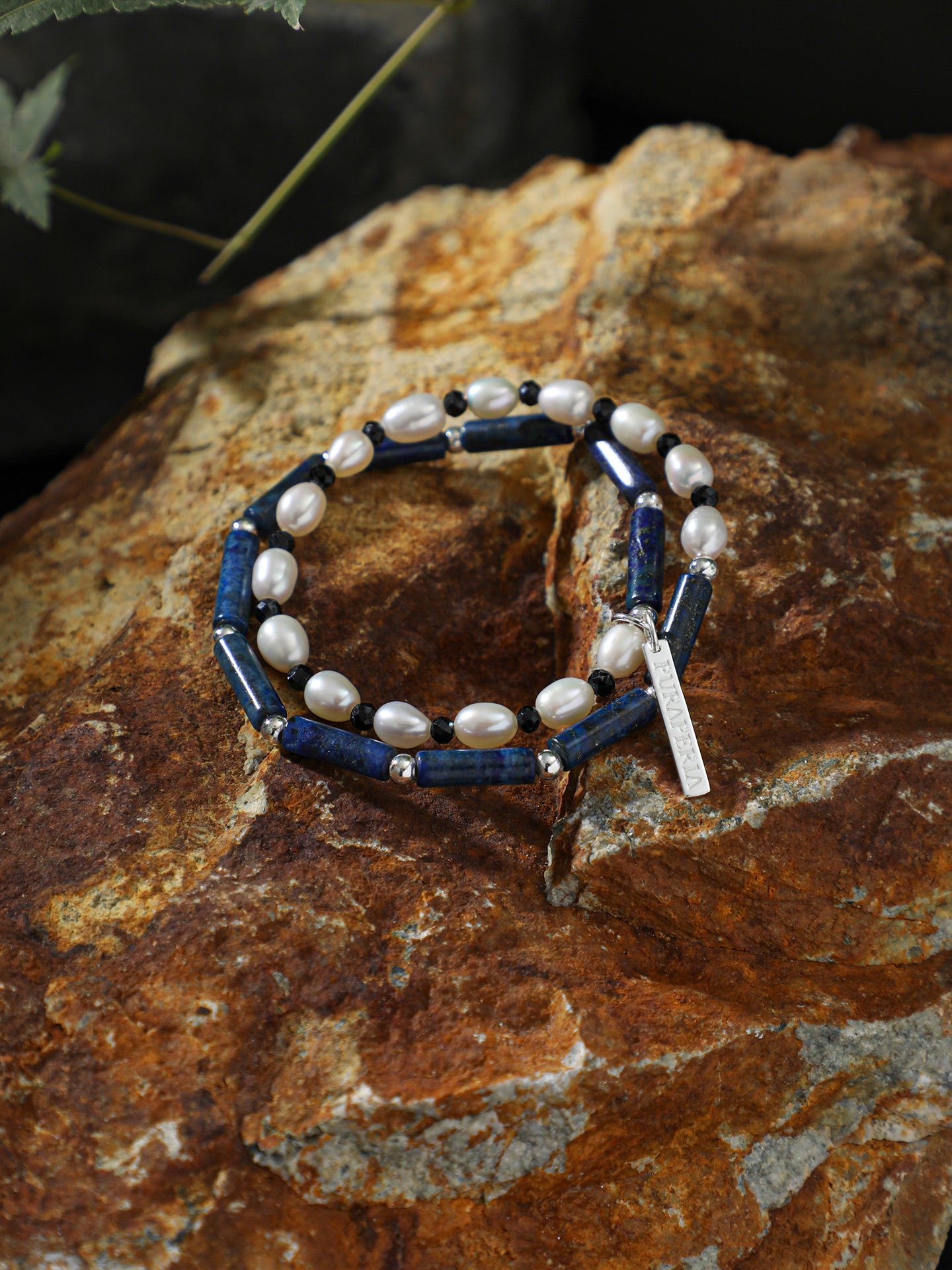 The Aegean Lapis and Oval Rice Pearl Double Strand