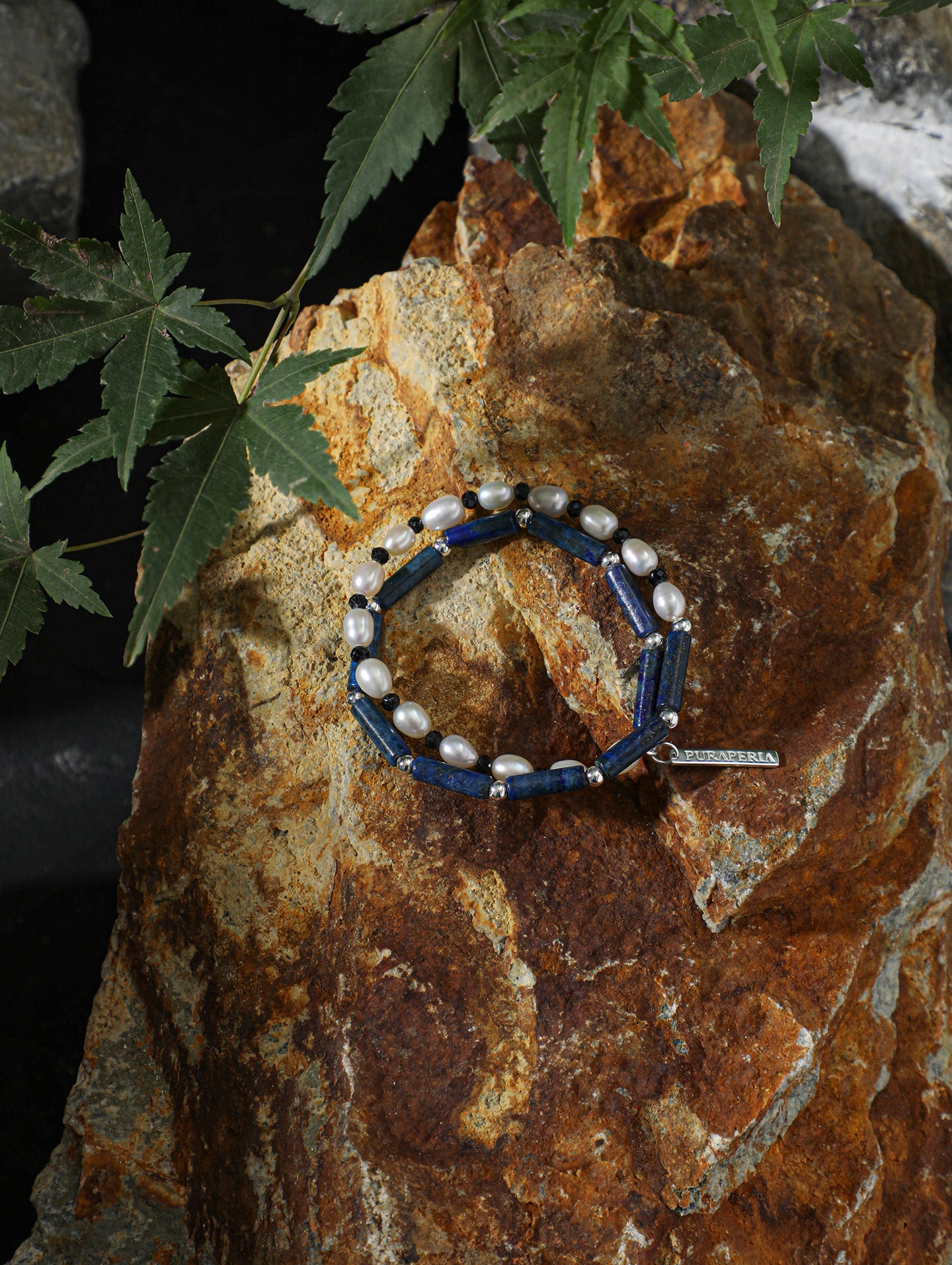 The Aegean Lapis and Oval Rice Pearl Double Strand