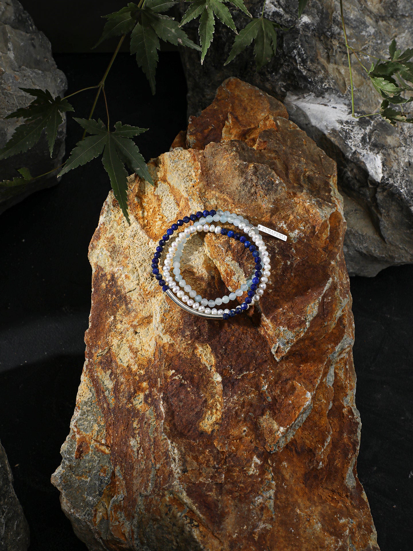 "Astra" Lapis & Aquamarine Triple Wrap Bracelet
