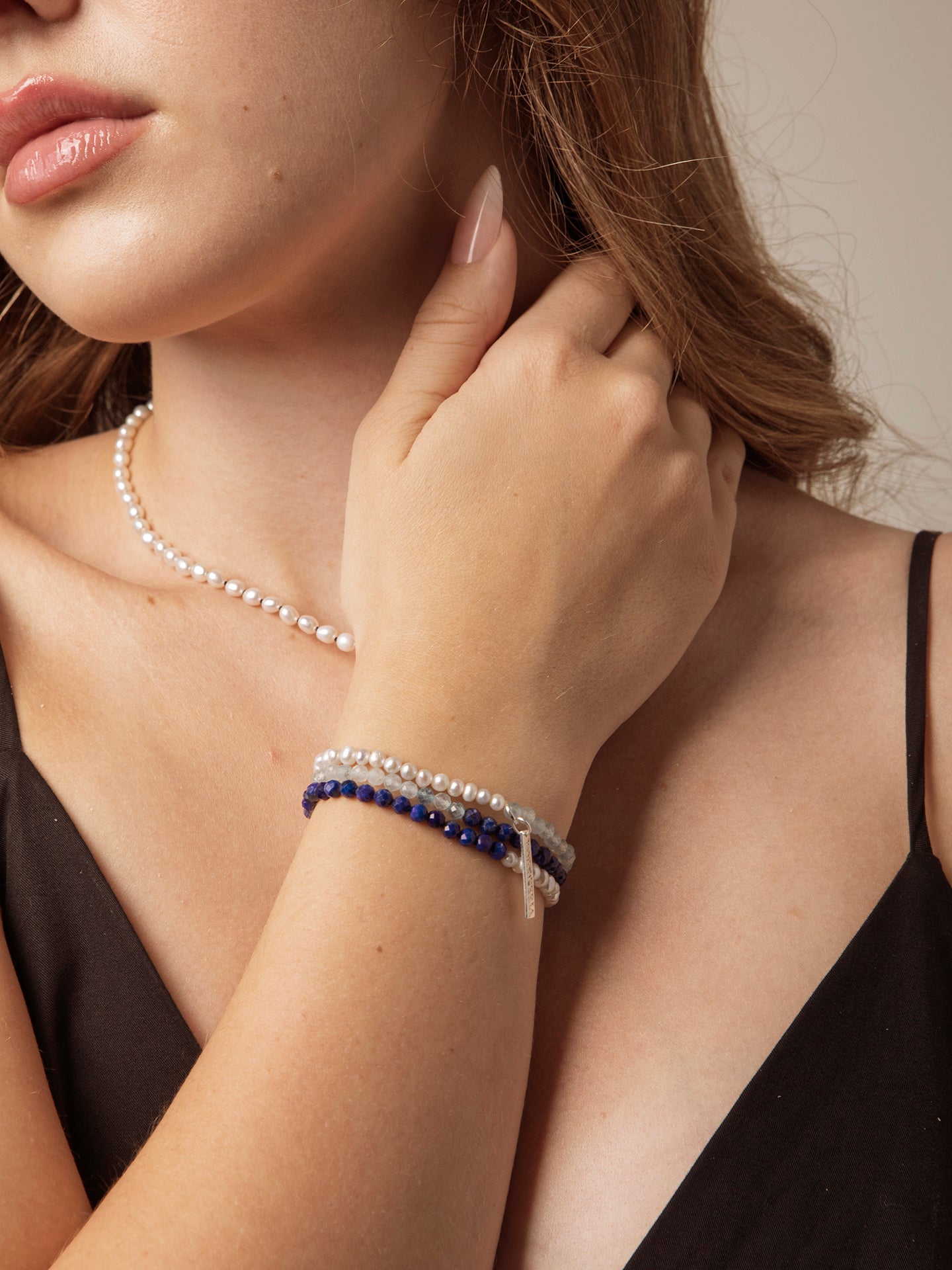 "Astra" Lapis & Aquamarine Triple Wrap Bracelet
