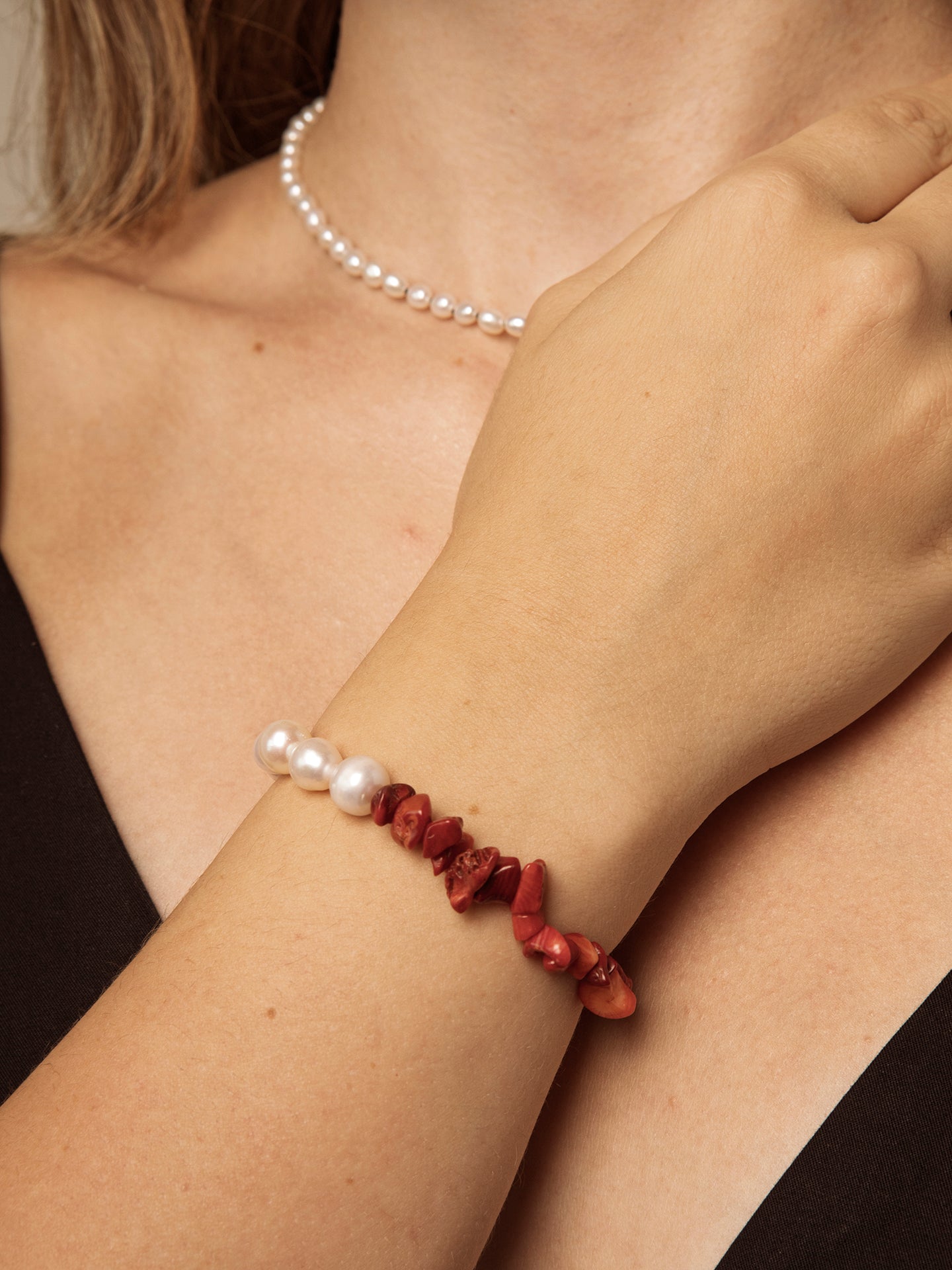 The Riviera Crimson Coral and Baroque Pearl Strand